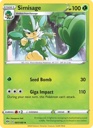 Simisage #7 · Darkness Ablaze Pokémon card