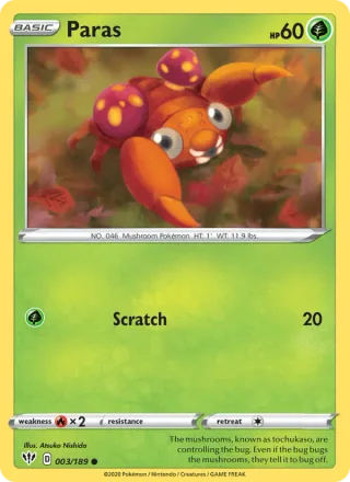 Paras #3 · Darkness Ablaze Pokémon card
