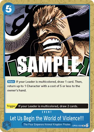 Let Us Begin the World of Violence!! #OP05-059 · Awakening of the New Era: 1st Anniversary Tournament Cards One Piece card