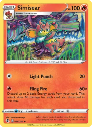 Simisear #38 · Fusion Strike Pokémon card