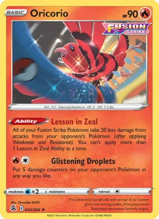Oricorio #42 · Fusion Strike Pokémon card