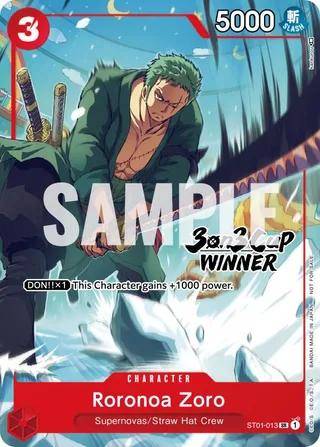 Roronoa Zoro (3-on-3 Cup) [Winner] #ST01-013-3-on-3-cup-winner · One Piece Promotion Cards One Piece card