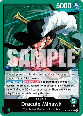 Dracule Mihawk #OP14-020 · The Azure Sea's Seven One Piece card