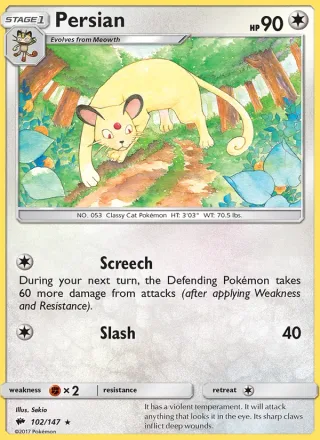 Persian #102 · Burning Shadows Pokémon card