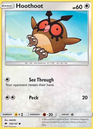 Hoothoot #106 · Burning Shadows Pokémon card
