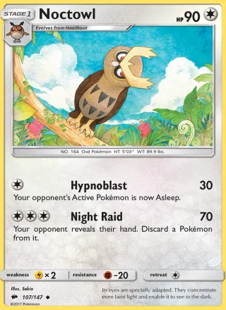 Noctowl #107 · Burning Shadows Pokémon card