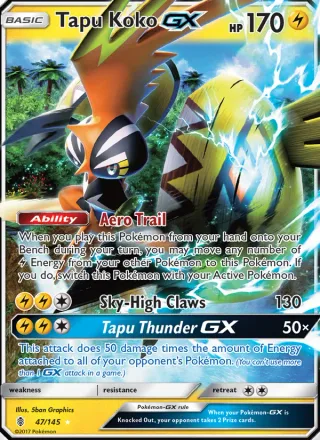 Tapu Koko GX #47 · Guardians Rising Pokémon card