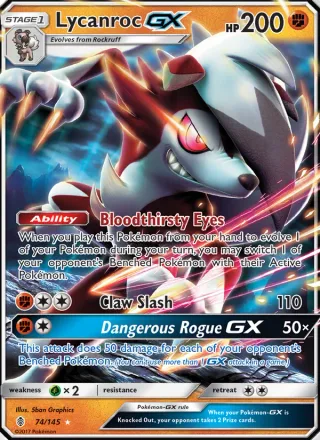 Lycanroc GX #74 · Guardians Rising Pokémon card