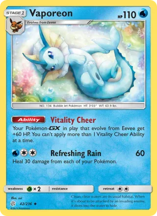 Vaporeon #42 · Cosmic Eclipse Pokémon card