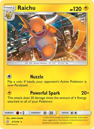 Raichu #67 · Cosmic Eclipse Pokémon card