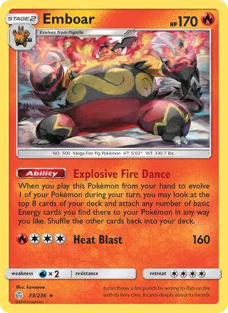 Emboar #33 · Cosmic Eclipse Pokémon card