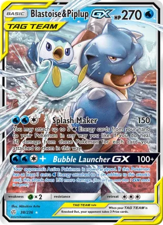 Blastoise & Piplup GX #38 · Cosmic Eclipse Pokémon card