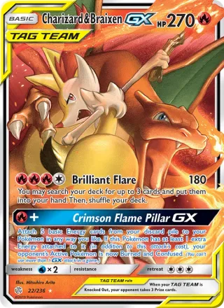 Charizard & Braixen GX #22 · Cosmic Eclipse Pokémon card