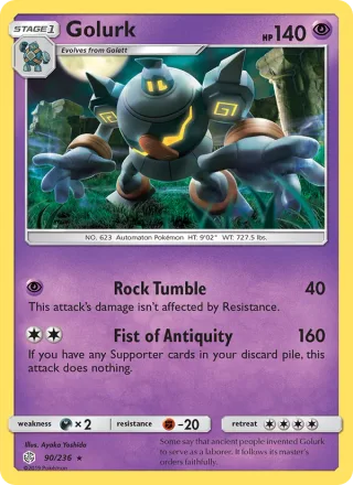 Golurk #90 · Cosmic Eclipse Pokémon card