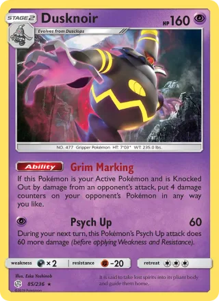 Dusknoir #85 · Cosmic Eclipse Pokémon card