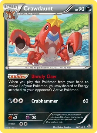Crawdaunt #92 · Primal Clash Pokémon card