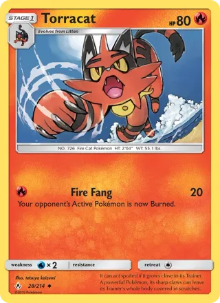 Torracat #28 · Unbroken Bonds Pokémon card