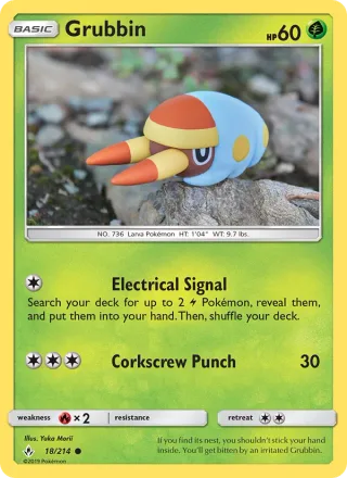 Grubbin #18 · Unbroken Bonds Pokémon card