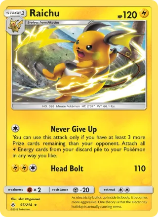 Raichu #55 · Unbroken Bonds Pokémon card