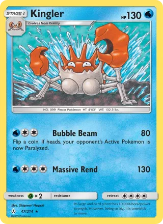 Kingler #47 · Unbroken Bonds Pokémon card