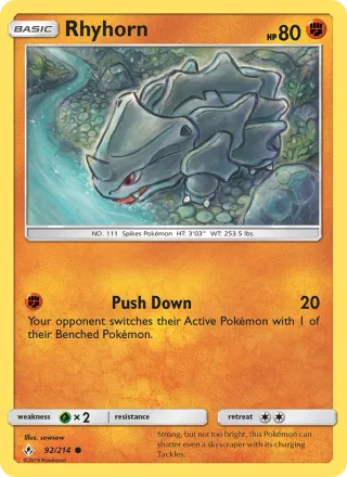 Rhyhorn #92 · Unbroken Bonds Pokémon card
