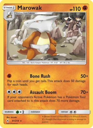 Marowak #91 · Unbroken Bonds Pokémon card