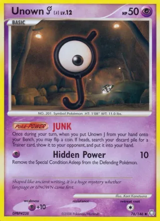 Unown J #76 · Legends Awakened Pokémon card