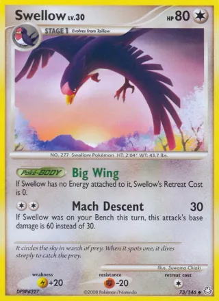 Swellow #73 · Legends Awakened Pokémon card